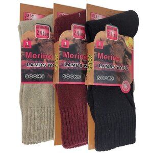 Womens Merino Lamb Wool Socks, Thick Warm Winter Hiking Crew Sox,  3-Pack NWT